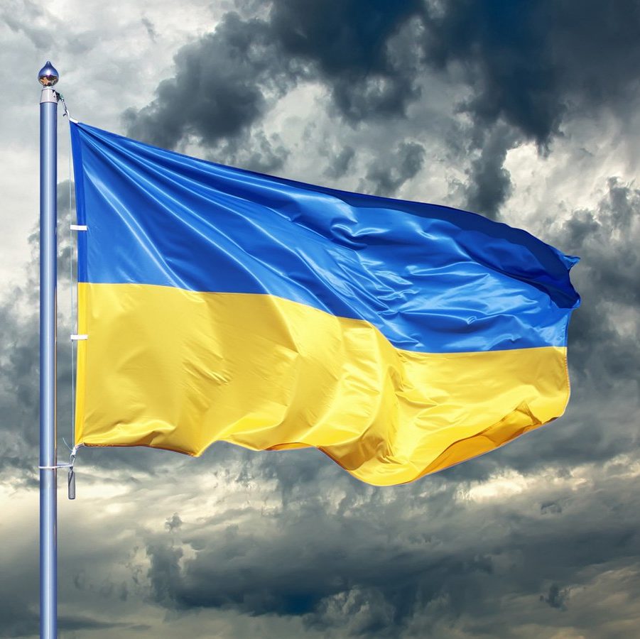 Ukrainian flag in a storm